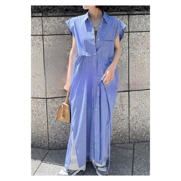 ZARA Blue Stripe Button Front Maxi Shirt Dress XS Oversized NWT - Picture 8 of 14